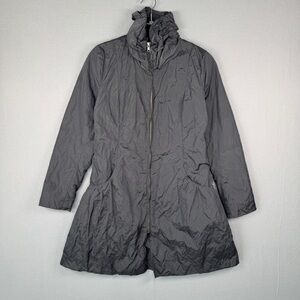VTG UMBRALE Crinkle A Line Jacket XS Graphite Fleece Lined Ruffle‎ Collar Y2K